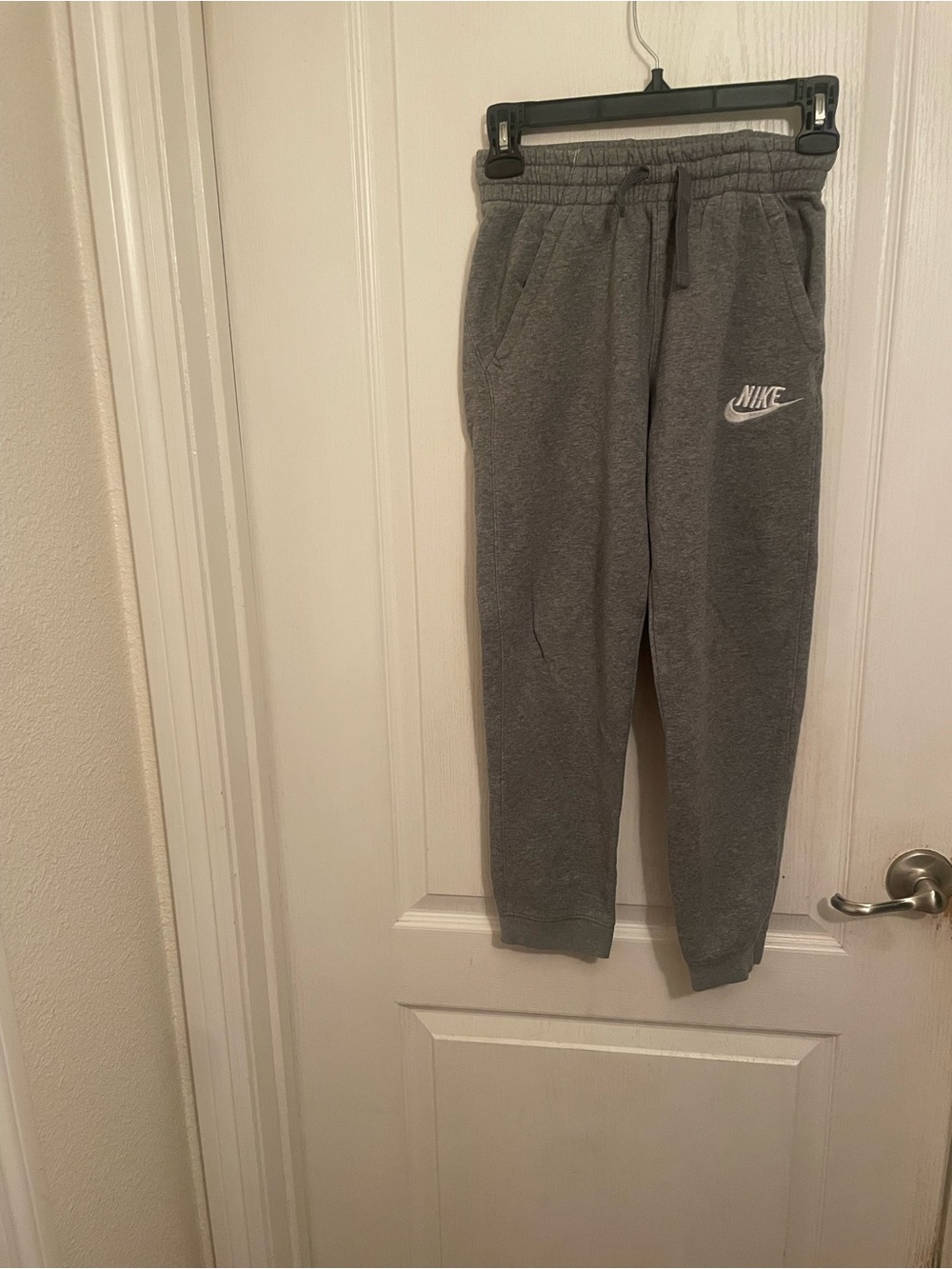 Nike Kids Gray Fleece Joggers with White Swoosh